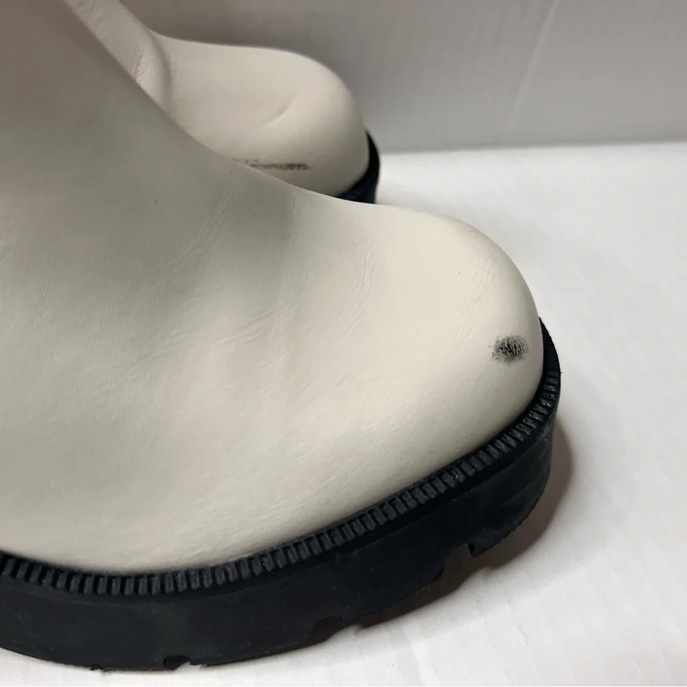 White and Black Platform Boots with Chunky Sole